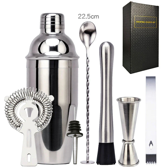 550 ml/750 ml Stainless Steel Cocktail Shaker Mixer Set with Wine Rack Stand - Bartender Tools for Birthday Gift