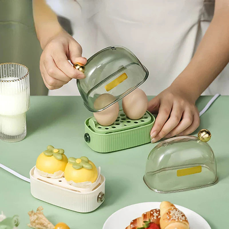120W 220V Electric Egg Cooker & Poacher - Automatic Mini Breakfast Machine for 2 Eggs, Portable Steamer