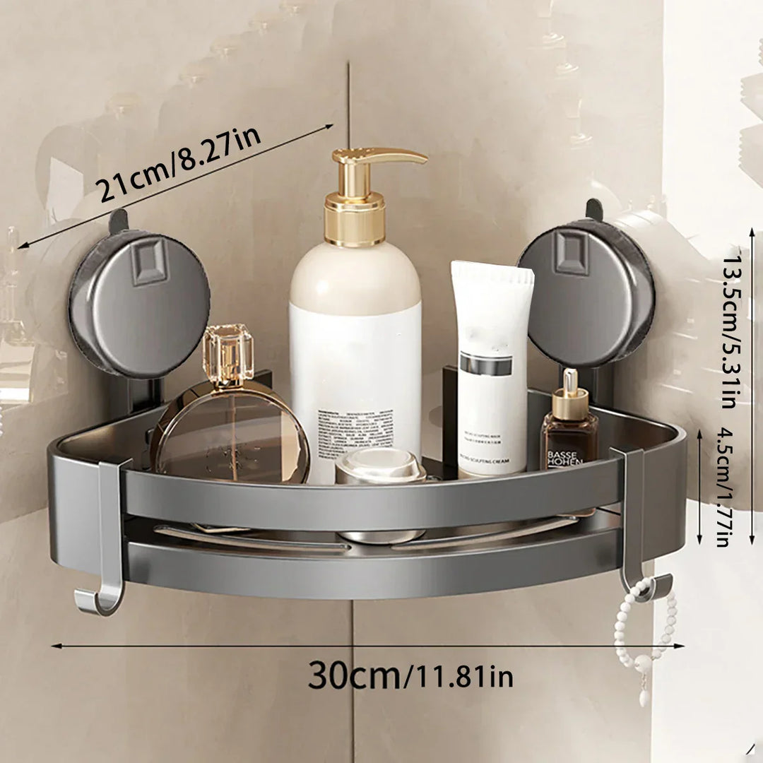 No-Drill Suction Powered Corner Bathroom Organiser