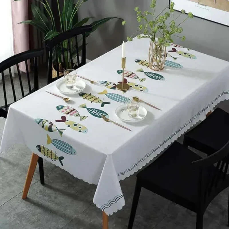 Rectangular Stain-Resistant Tablecloth with Aquatic Design