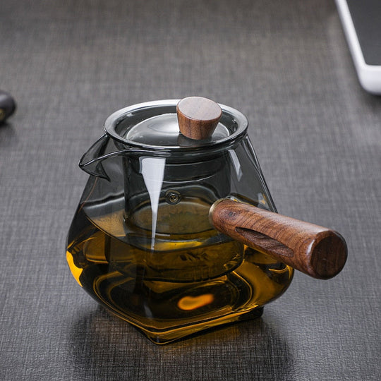 Japanese Glass Teapot with Wooden Handle - Boiling Teapot, Electric Ceramic Stove, High-Quality Tea Maker, Heat-Resistant 700 ml Tea Set