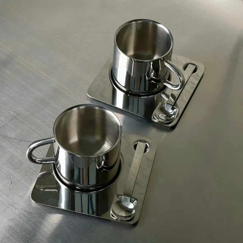 Stainless Steel Coffee Cup and Tray Set