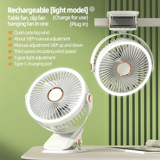 Multi-Angle Outdoor Clip-On Rechargeable Cooling Fan