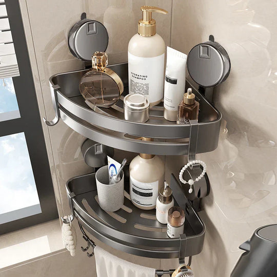 No-Drill Suction Powered Corner Bathroom Organiser