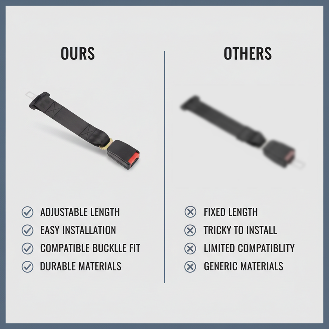 Seat Belt Extender - Adjustable Length - Buckle Fit