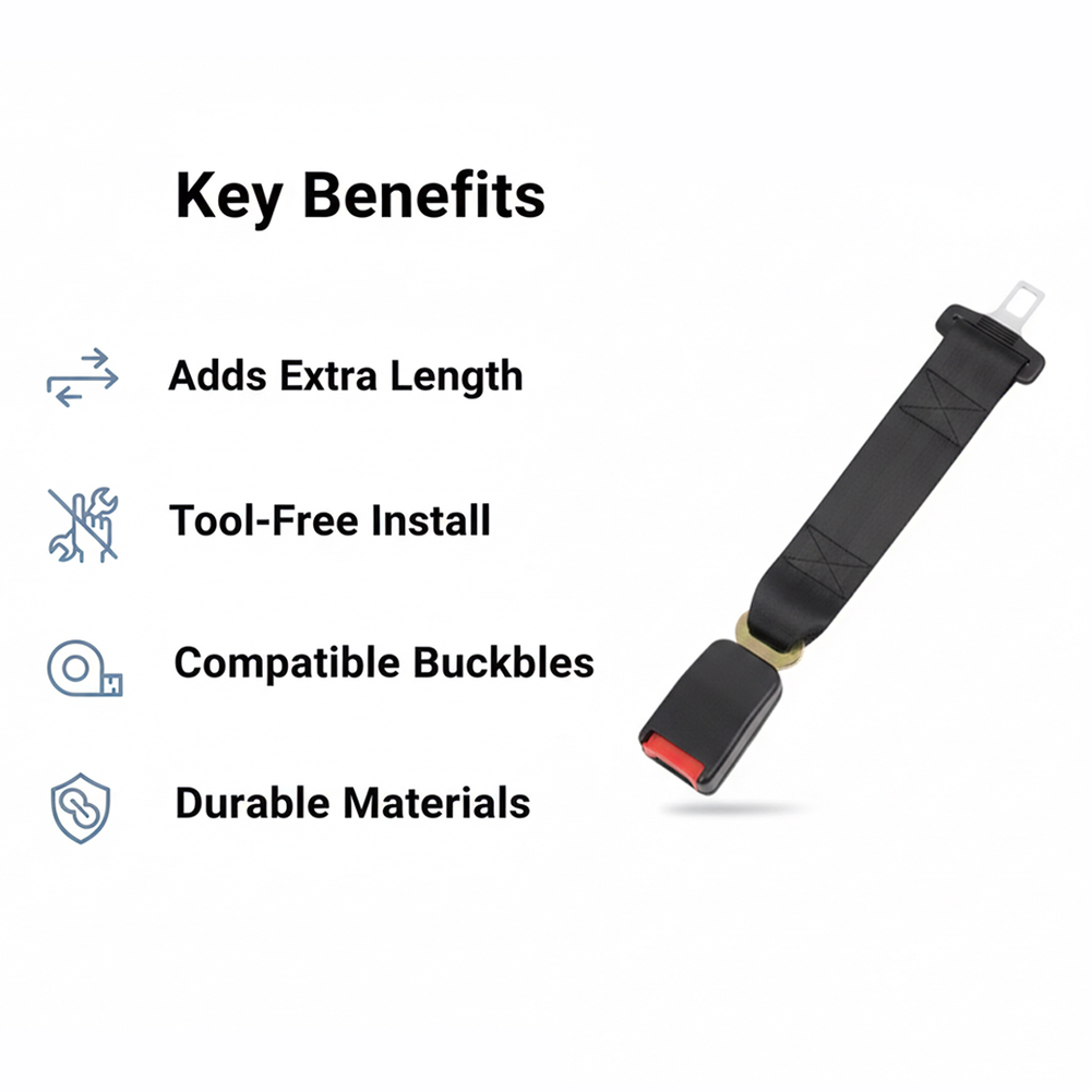 Seat Belt Extender - Adjustable Length - Buckle Fit