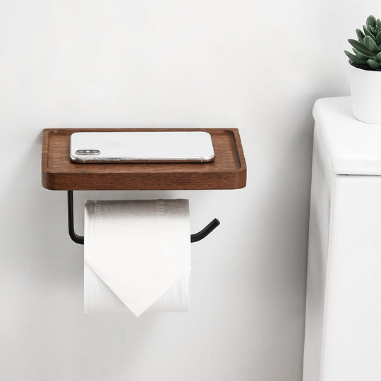 Wood Storage Towel Roll and Toilet Paper Holder