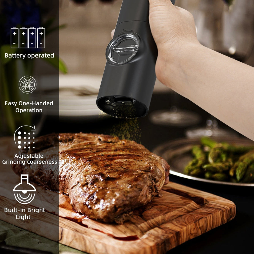 Electric Automatic Pepper and Salt Mill with LED Light and Adjustable Grind - Ideal for Home or Restaurant Use