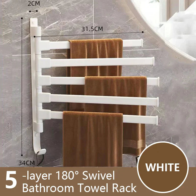 Rotatable Bathroom Towel Holder - Space Aluminium 1/2/3/4/5-Bar Towel Rack for Kitchen Shelf and Wall Mounted Hanging Storage