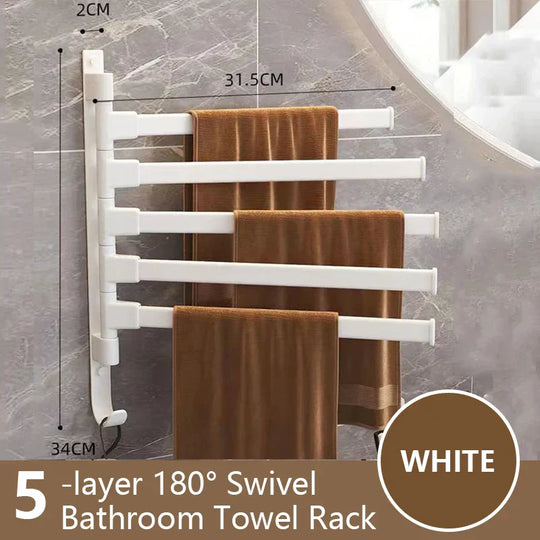 Rotatable Bathroom Towel Holder - Space Aluminium 1/2/3/4/5-Bar Towel Rack for Kitchen Shelf and Wall Mounted Hanging Storage