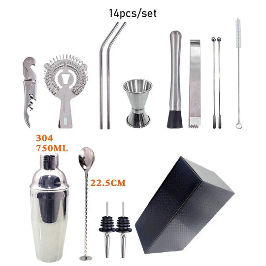 550 ml/750 ml Stainless Steel Cocktail Shaker Mixer Set with Wine Rack Stand - Bartender Tools for Birthday Gift