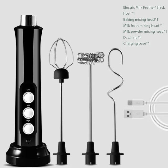 3 In 1 Electric Milk Frother - Rechargeable Handheld Foam Maker, High Speed Drink Mixer for Coffee