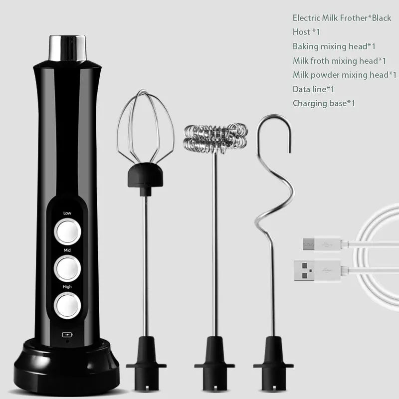 3 In 1 Electric Milk Frother - Rechargeable Handheld Frothing Device for High-Speed Milk Frothing, Drink Mixing, and Coffee