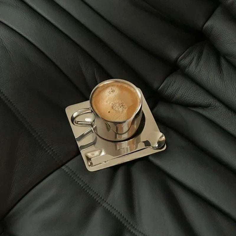 Stainless Steel Coffee Cup and Tray Set