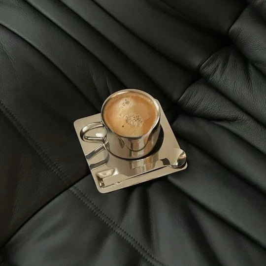 Stainless Steel Coffee Cup and Tray Set