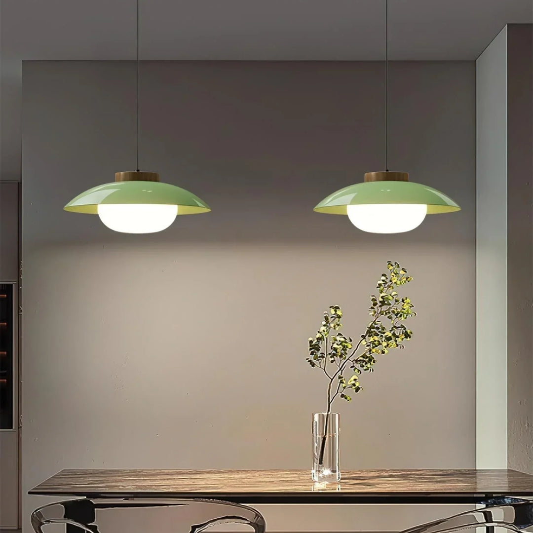 Pendant Lamp - Metal Shade - Wooden Accent - Luvonic