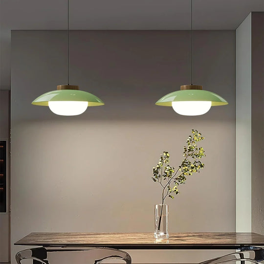 Pendant Lamp - Metal Shade - Wooden Accent - Luvonic