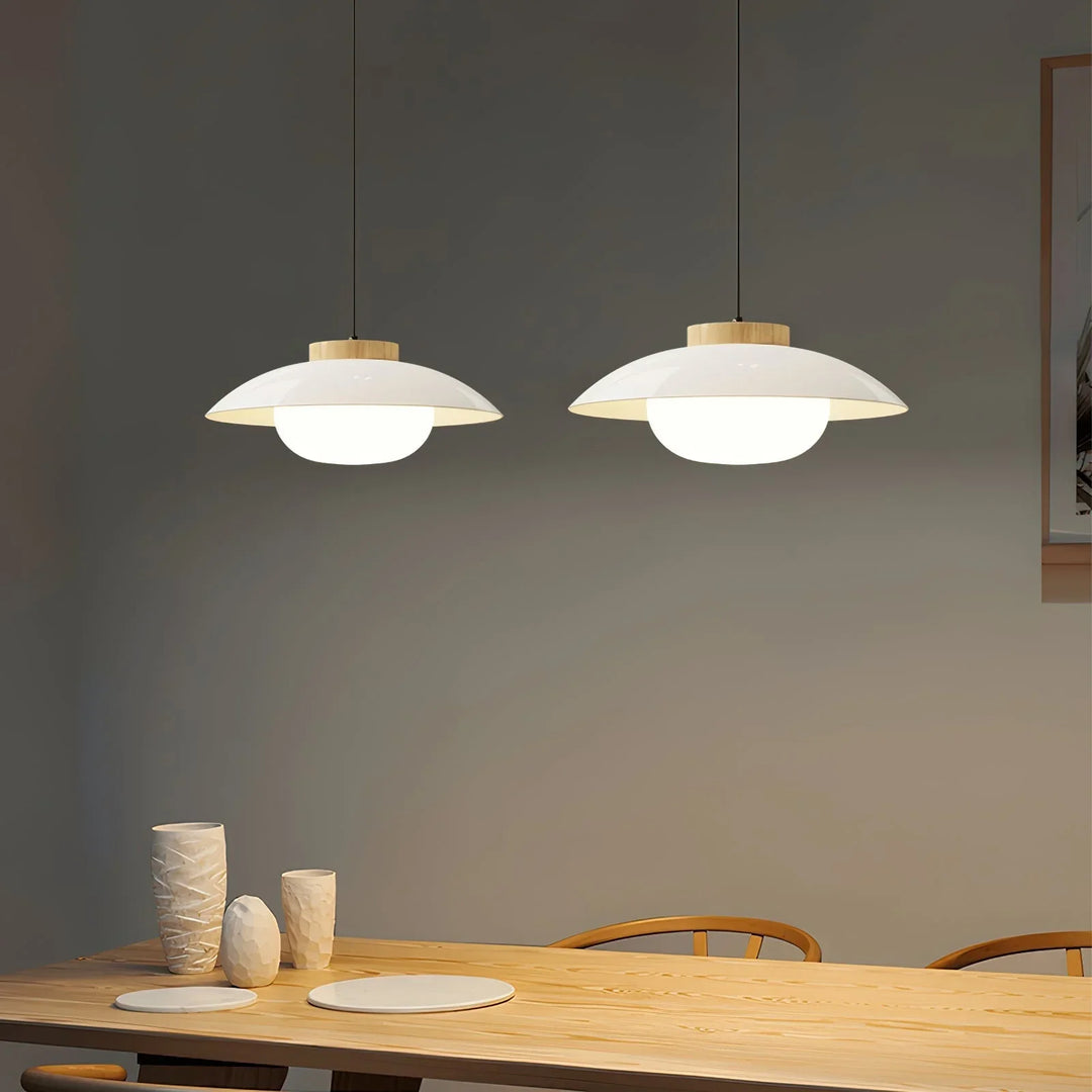 Pendant Lamp - Metal Shade - Wooden Accent - Luvonic