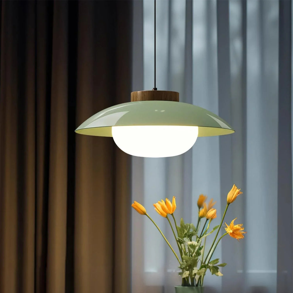 Pendant Lamp - Metal Shade - Wooden Accent - Luvonic