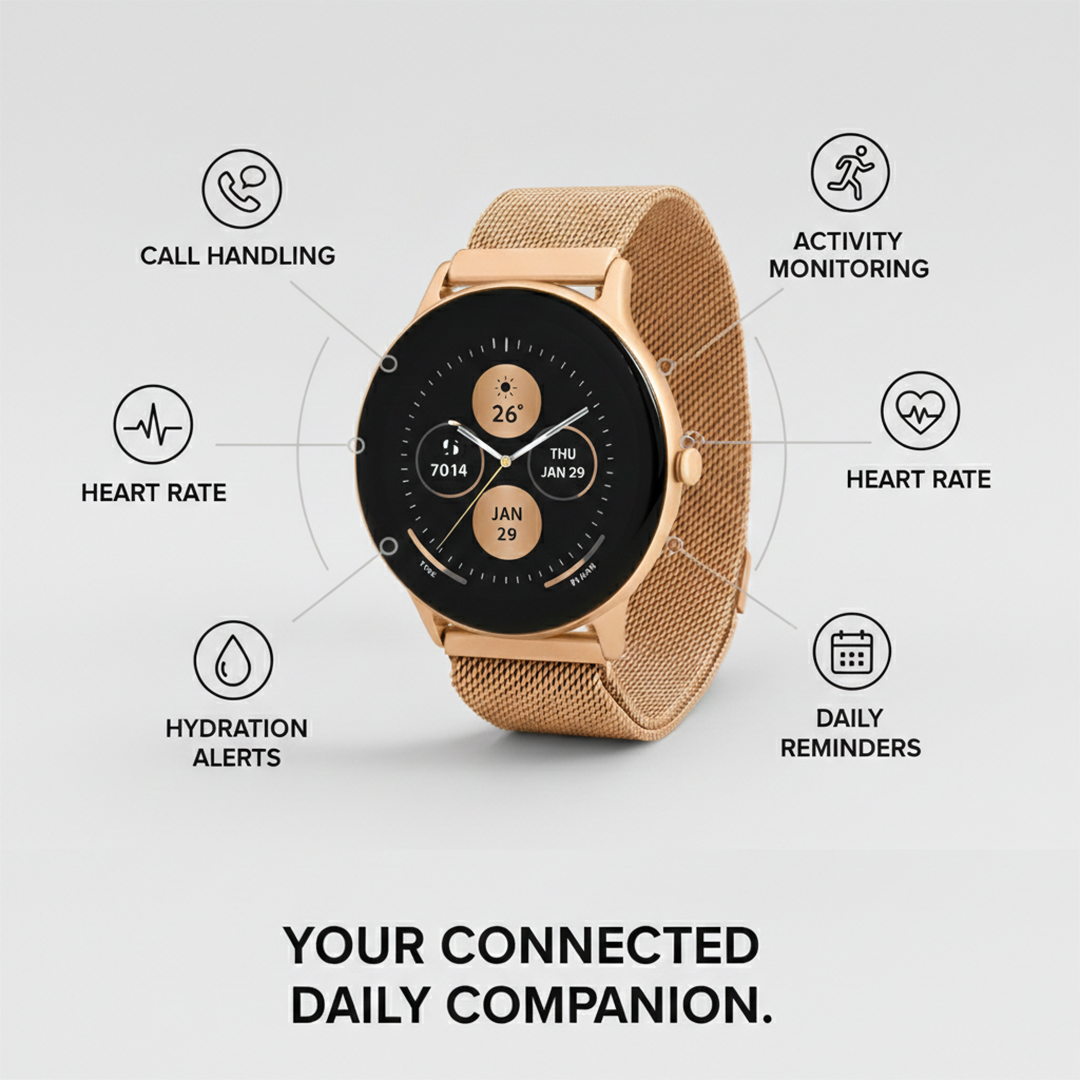 Smartwatch Fitness Tracker - Gold Mesh - Touchscreen
