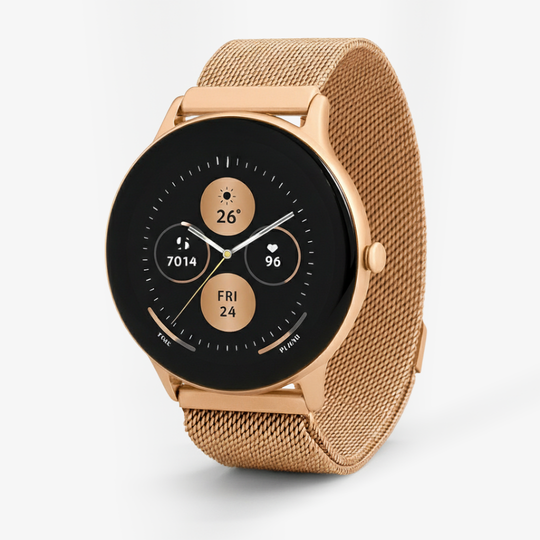 Smartwatch Fitness Tracker - Gold Mesh - Touchscreen