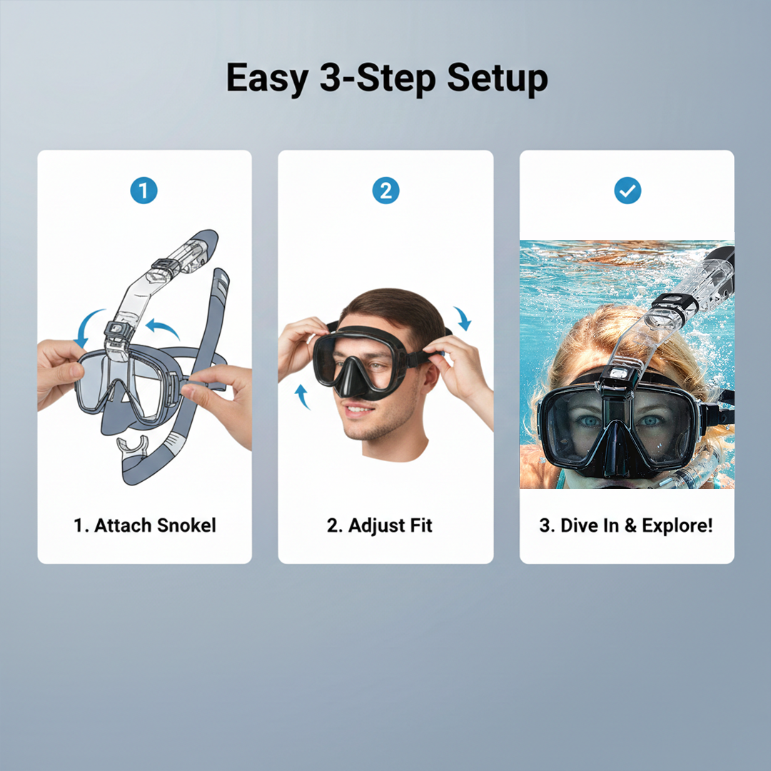 Snorkelling Mask - Top Tube - Adjustable Strap