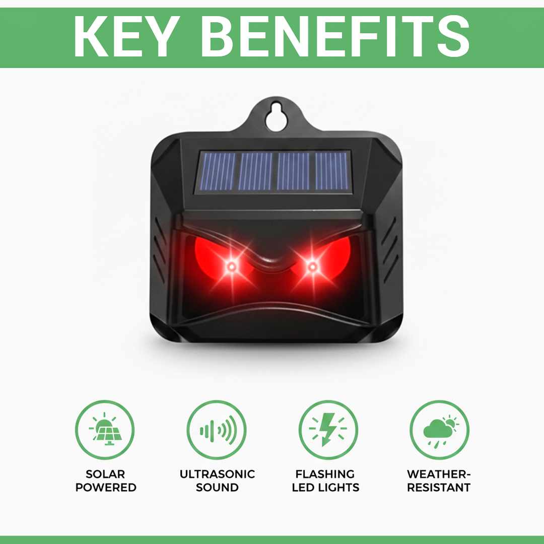 Solar Powered Ultrasonic Animal Repellent Set for Outdoor Area Protection