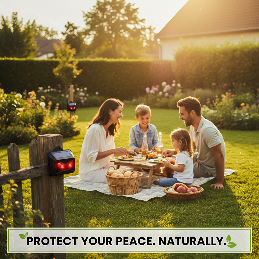 Solar Powered Ultrasonic Animal Repellent Set for Outdoor Area Protection