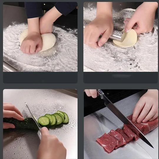 Hygienic Stainless Steel Cutting Board with Non-Slip and Sleek Edge Design