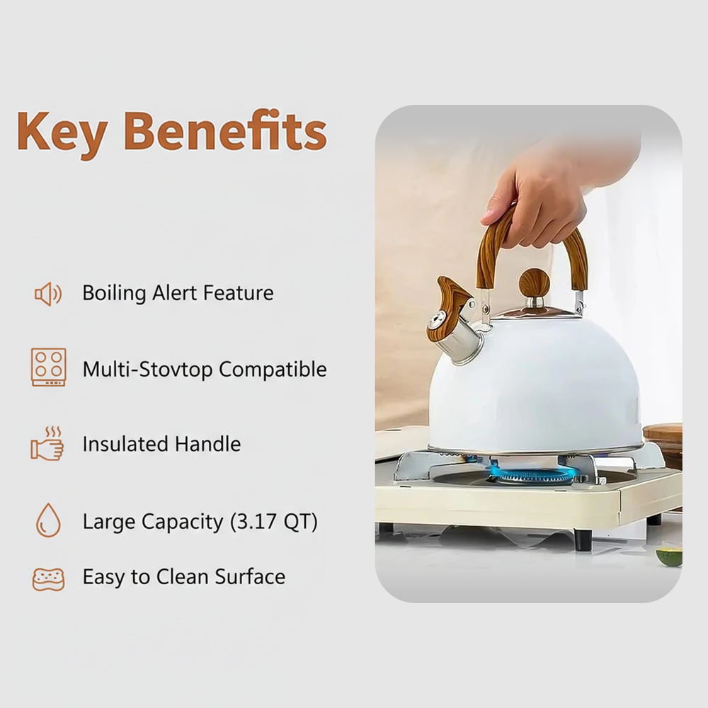 Stovetop Whistling Kettle – Stainless Steel – Handle with Thermal Barrier