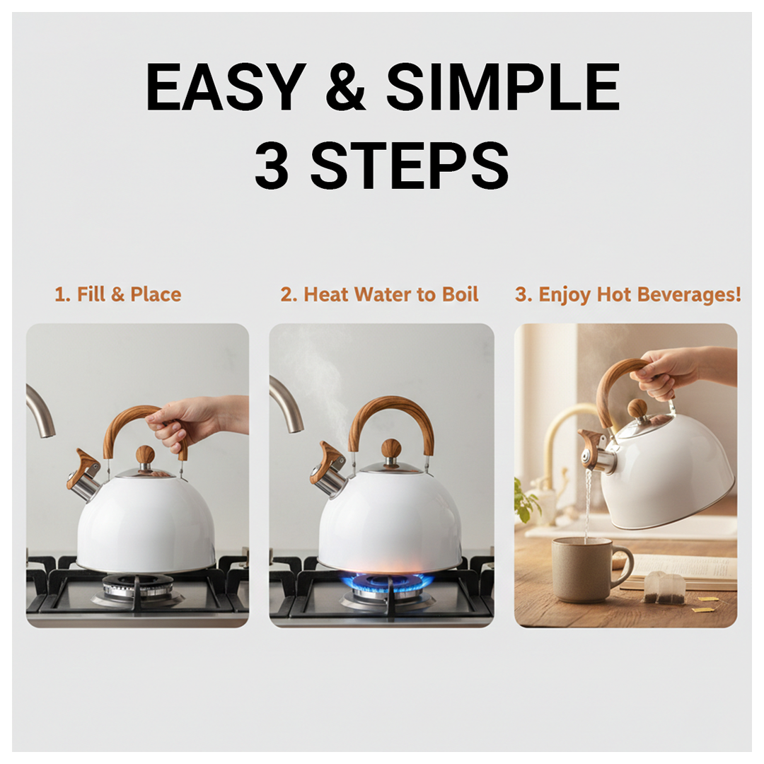 Stovetop Whistling Kettle – Stainless Steel – Handle with Thermal Barrier