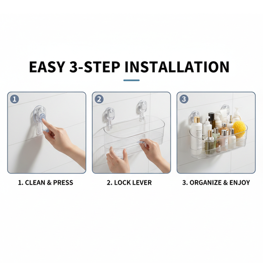 Suction Cup Bathroom Storage Rack for Organising Shower Essentials