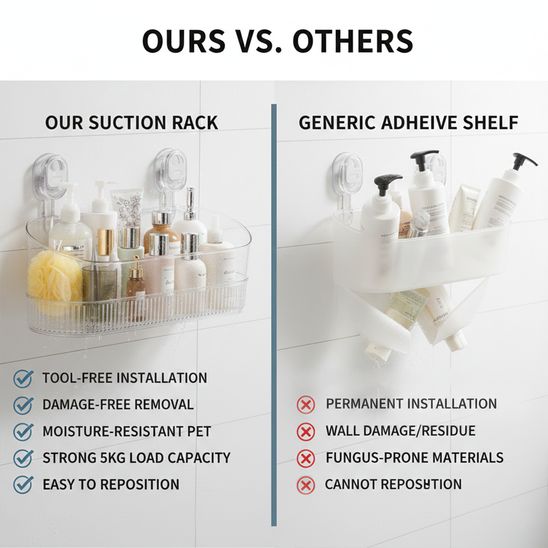 Suction Cup Bathroom Storage Rack for Organising Shower Essentials