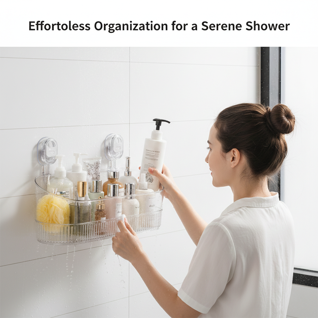 Suction Cup Bathroom Storage Rack for Organising Shower Essentials