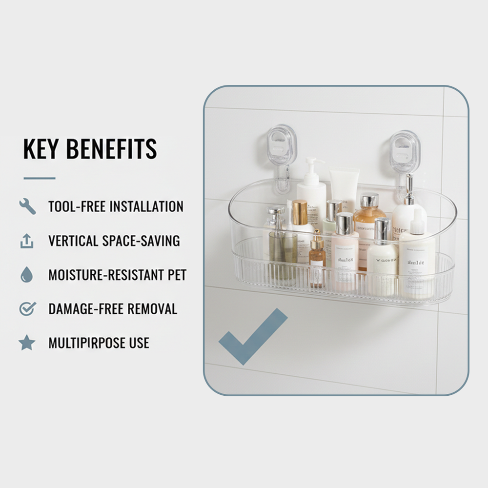 Suction Cup Bathroom Storage Rack for Organising Shower Essentials