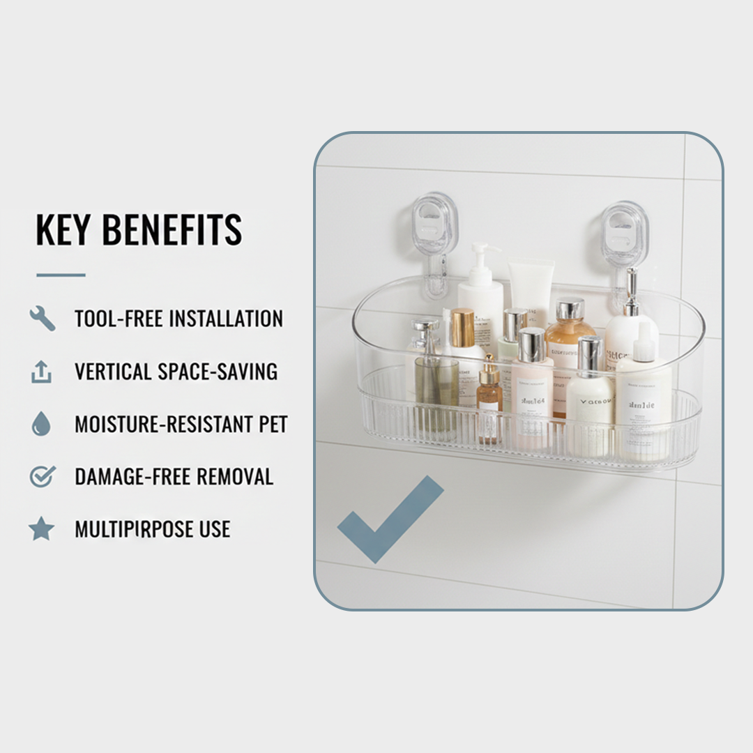 Suction Cup Bathroom Storage Rack for Organising Shower Essentials