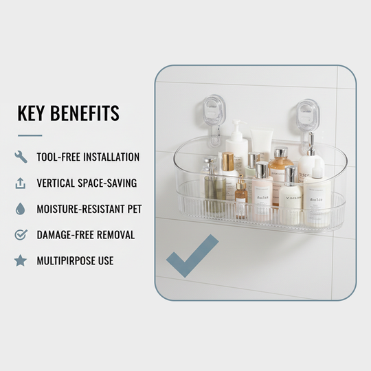 Suction Cup Bathroom Storage Rack for Organising Shower Essentials