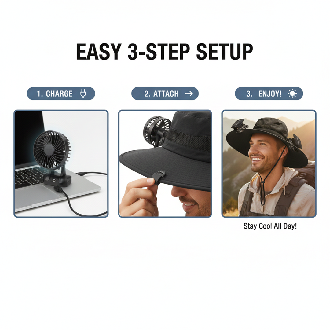 Sun Hat - Dual Fan - Solar USB