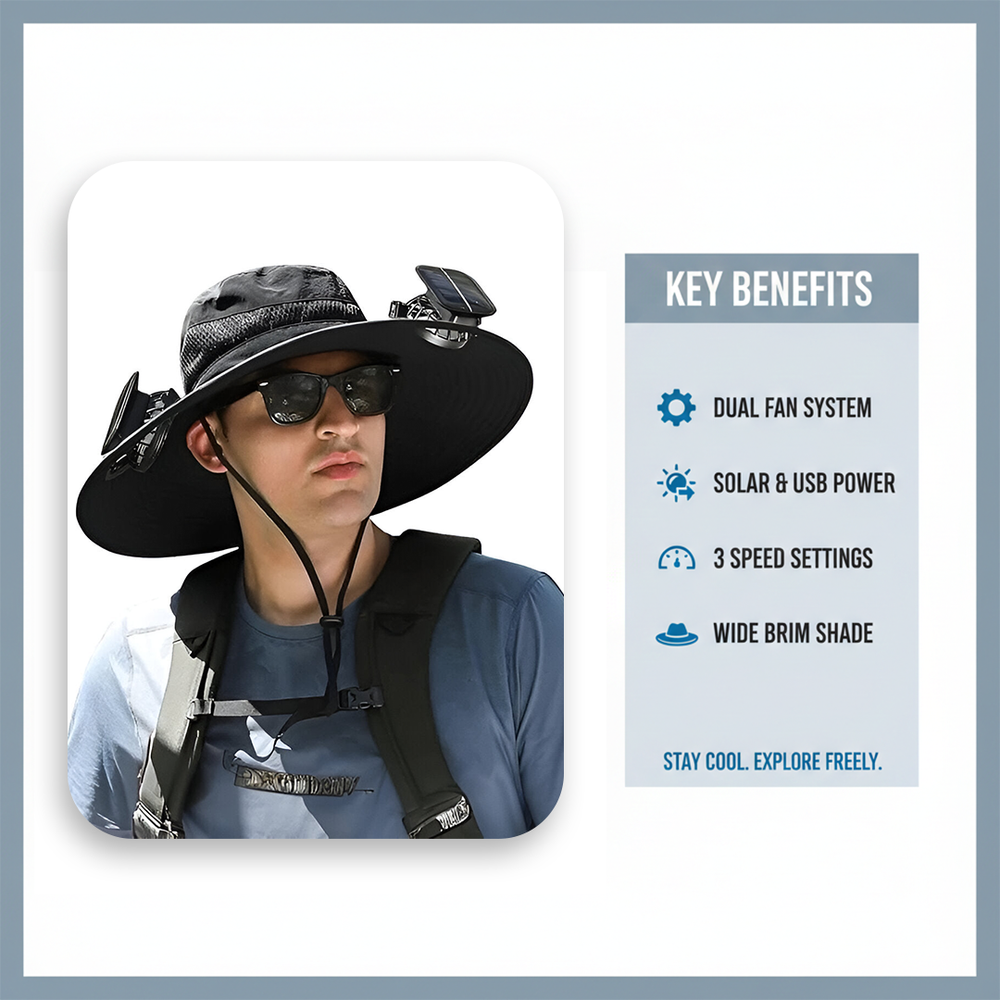 Sun Hat - Dual Fan - Solar USB