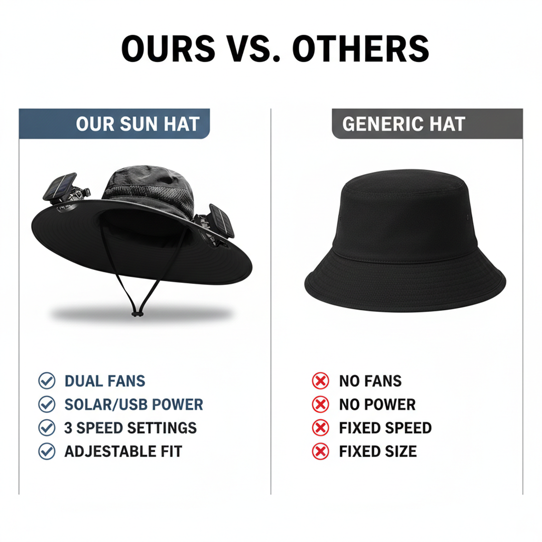 Sun Hat - Dual Fan - Solar USB