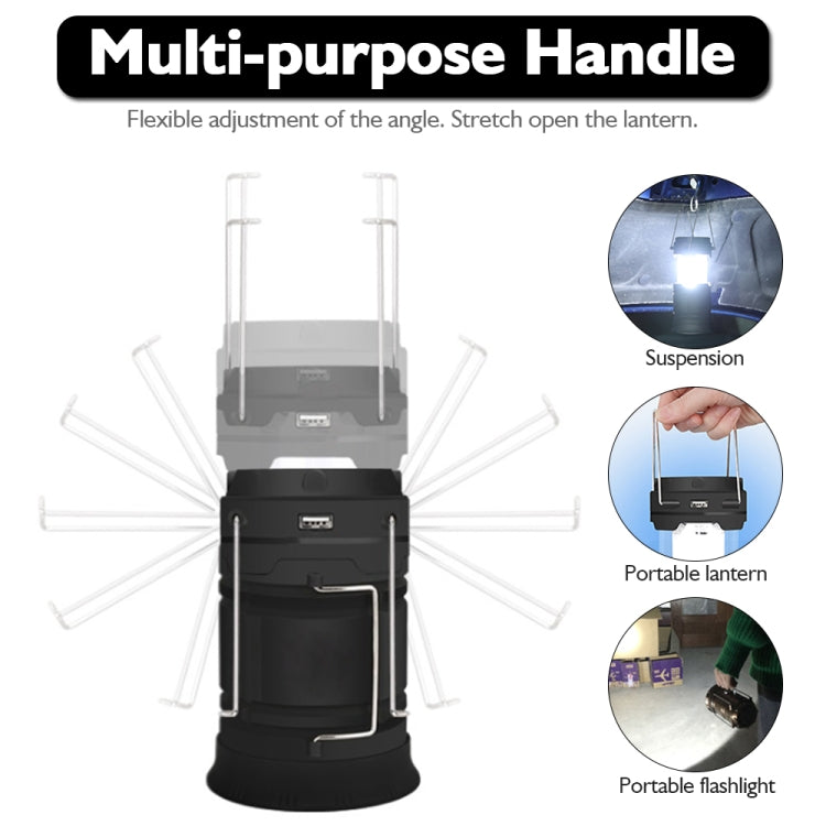 LED Tent Light Solar Rechargeable Camping Lamp - Expandable Multifunctional Lantern with USB Output, EU Plug (Blue)