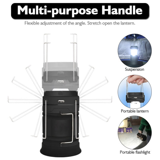LED Tent Light Solar Rechargeable Camping Lamp - Expandable Multifunctional Lantern with USB Output, EU Plug (Blue)
