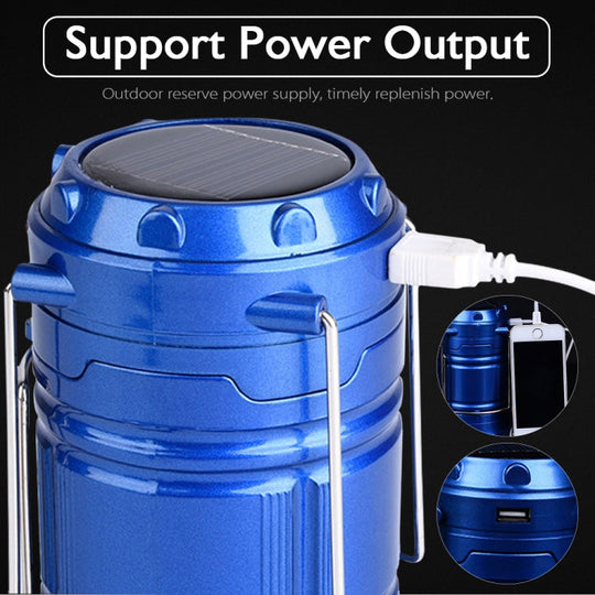 LED Tent Light Solar Rechargeable Camping Lamp - Expandable Multifunctional Lantern with USB Output, EU Plug (Blue)