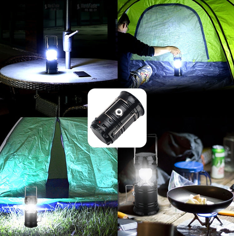 LED Tent Light Solar Rechargeable Camping Lamp - Expandable Multifunctional Lantern with USB Output, EU Plug (Blue)