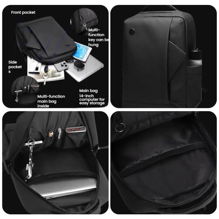Men's 14-Inch Laptop Backpack - Waterproof Large Capacity Business Commuter Backpack (Black)