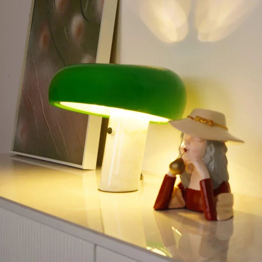 Table Lamp - Marble Base - Metal Shade