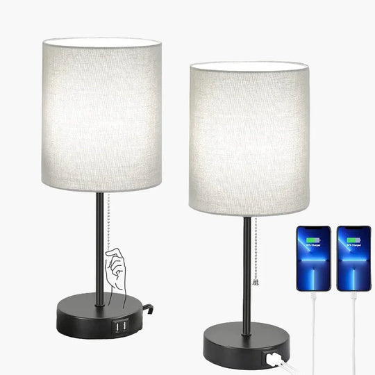 Table Lamp - USB Ports - Modern Black Set