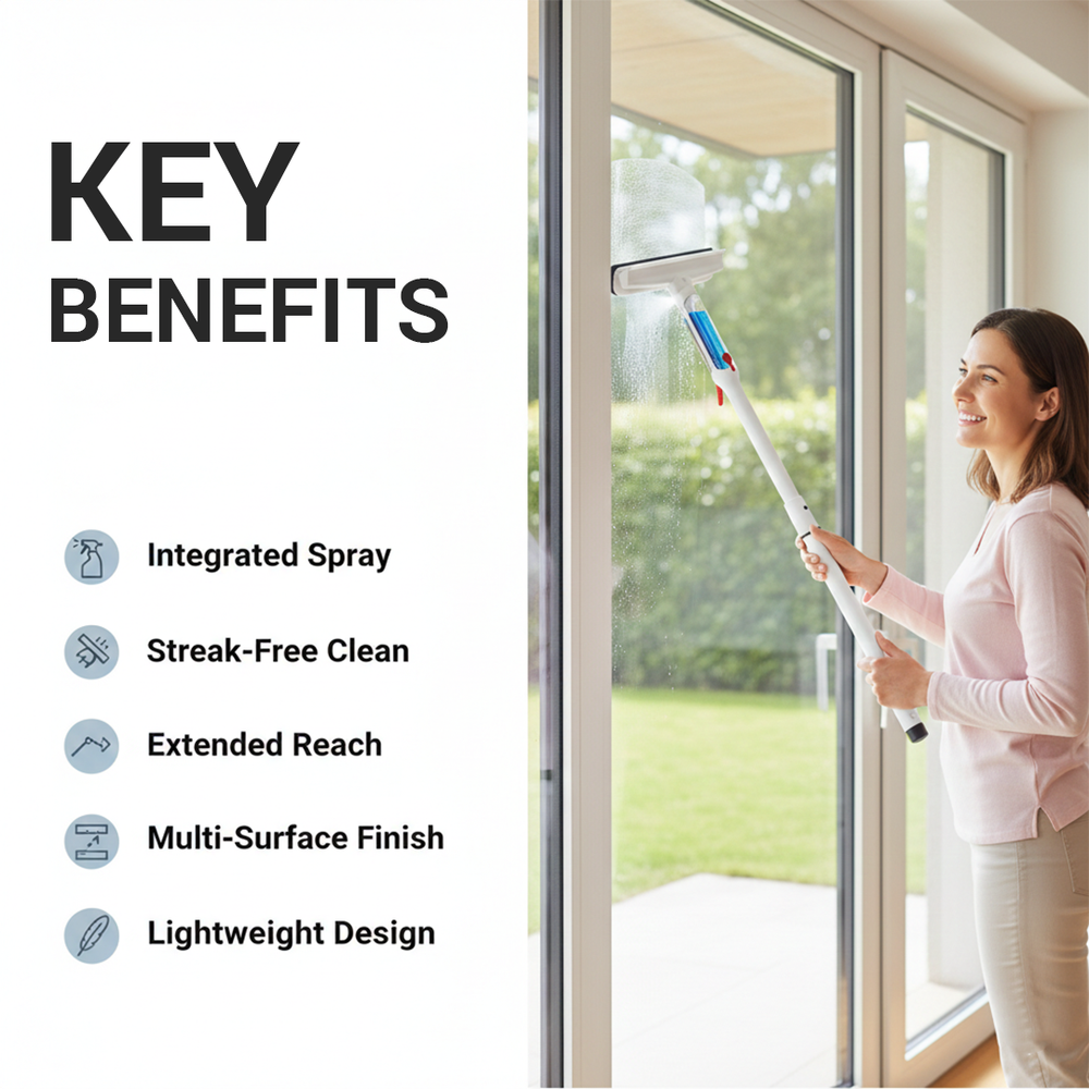 Telescopic Window Cleaner with Built-In Spray for Glass and Mirror Cleaning