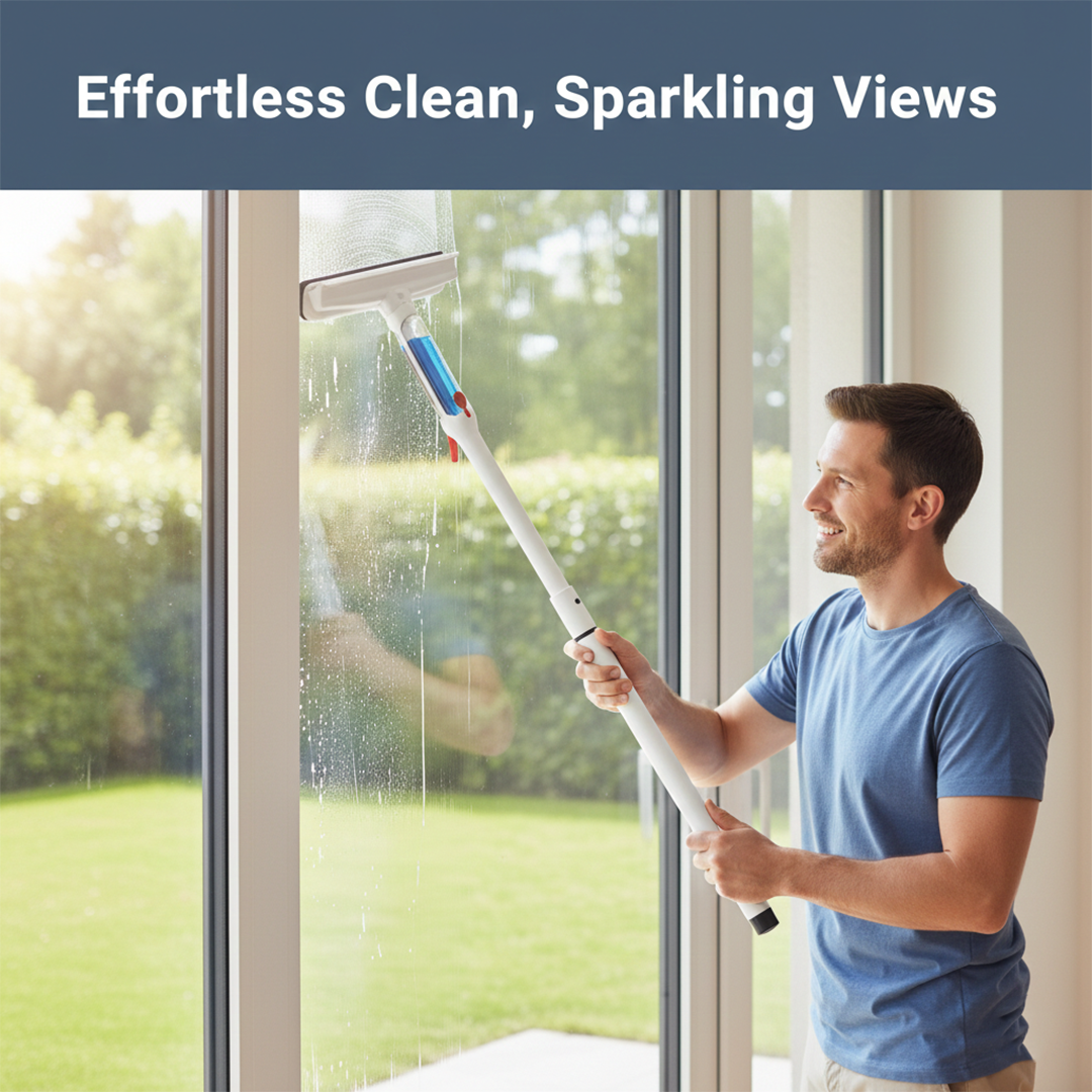 Telescopic Window Cleaner with Built-In Spray for Glass and Mirror Cleaning