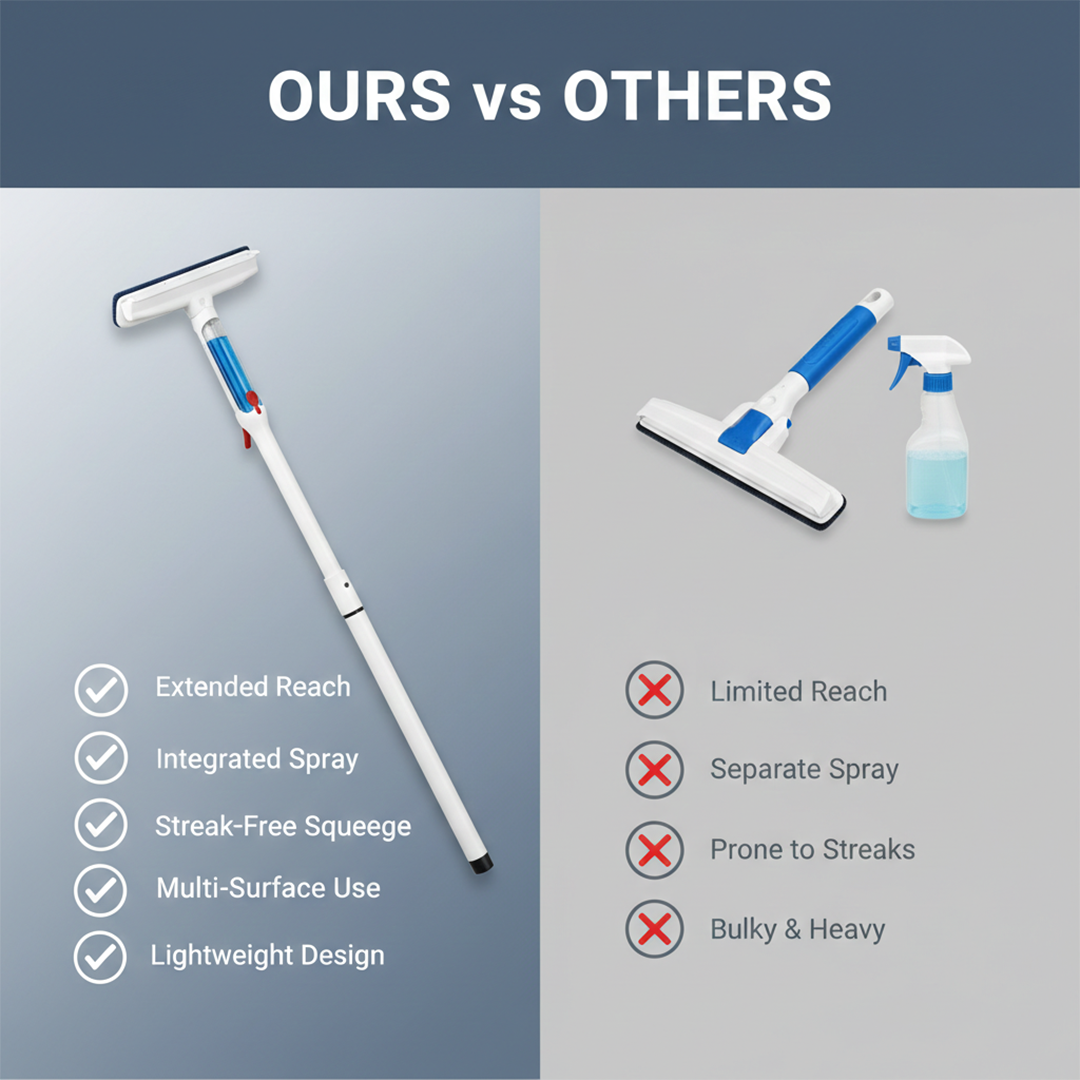 Telescopic Window Cleaner with Built-In Spray for Glass and Mirror Cleaning